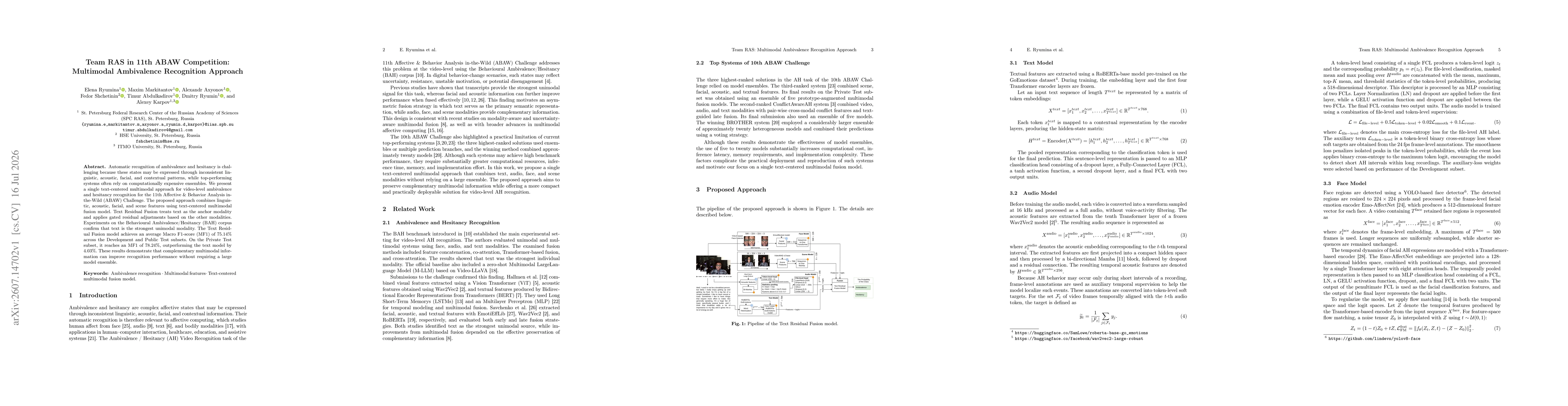 Thumbnail for Team RAS in 11th ABAW Competition: Multimodal Ambivalence Recognition Approach