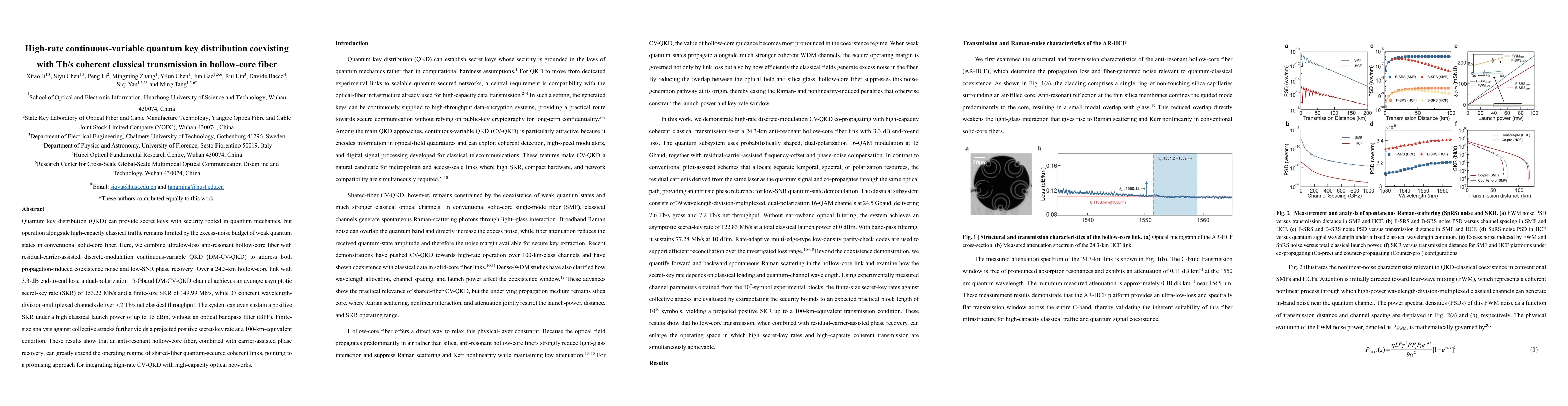 Thumbnail for High-rate continuous-variable quantum key distribution coexisting with Tb/s coherent classical transmission in hollow-core fiber