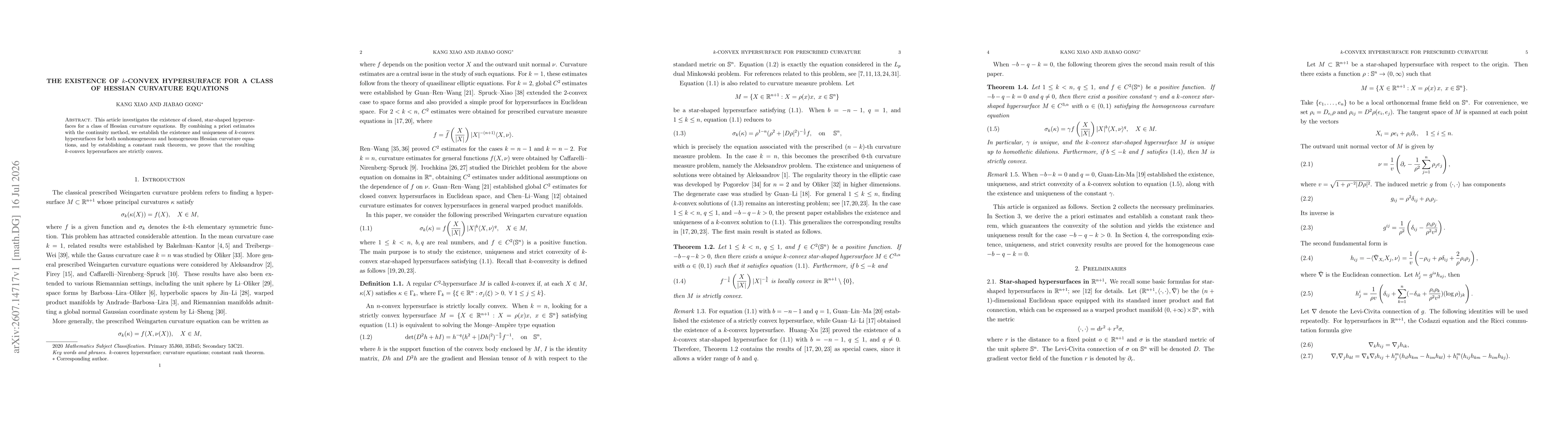 Thumbnail for The existence of $k$-convex hypersurface for a class of Hessian curvature equations