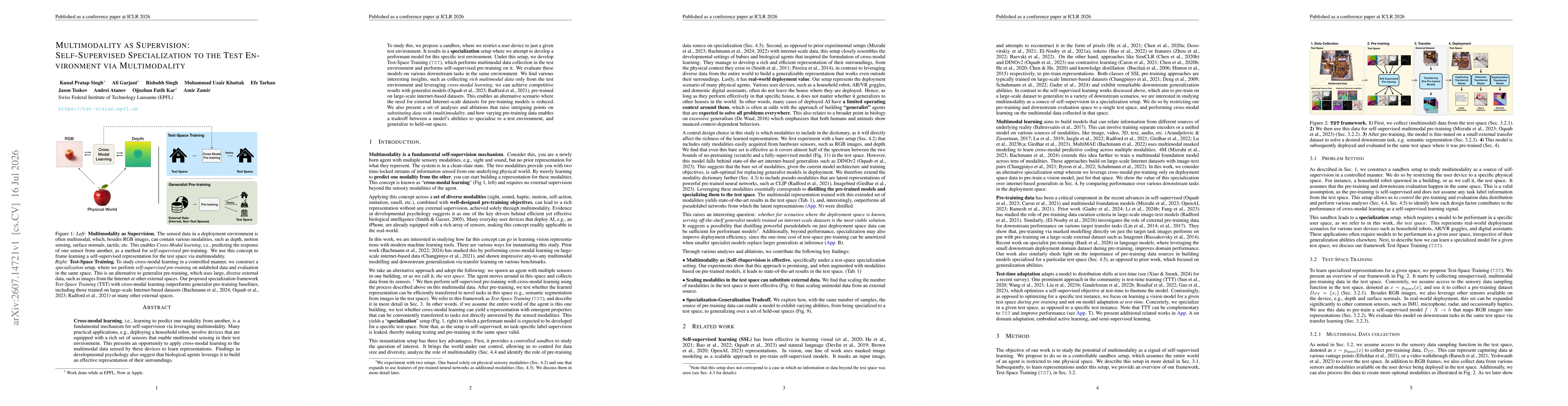 Thumbnail for Multimodality as Supervision: Self-Supervised Specialization to the Test Environment via Multimodality