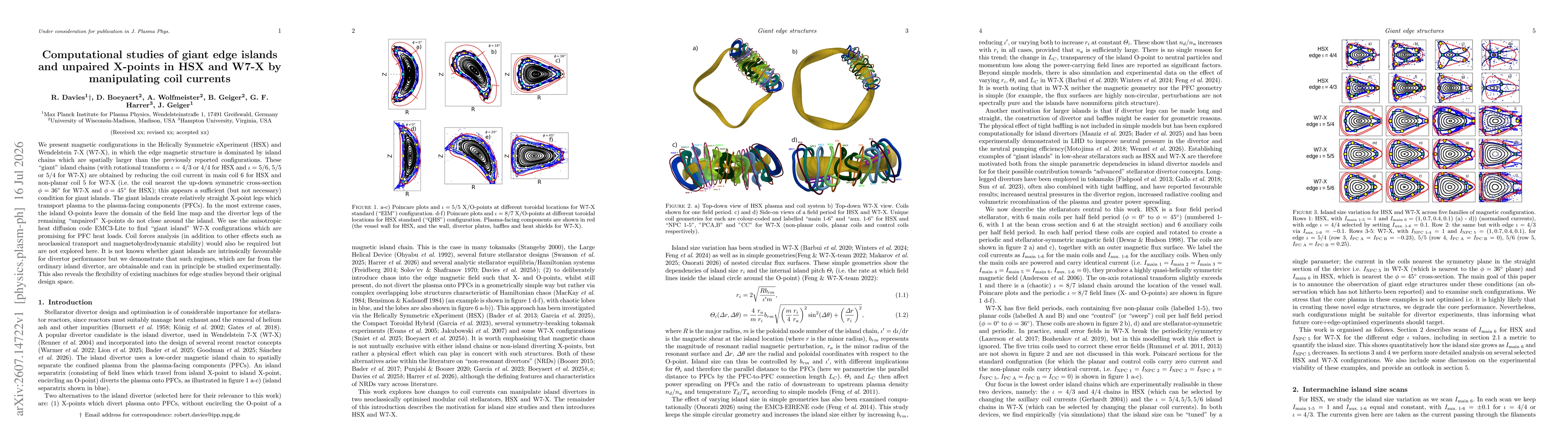 Thumbnail for Computational studies of giant edge islands and unpaired X-points in HSX and W7-X by manipulating coil currents