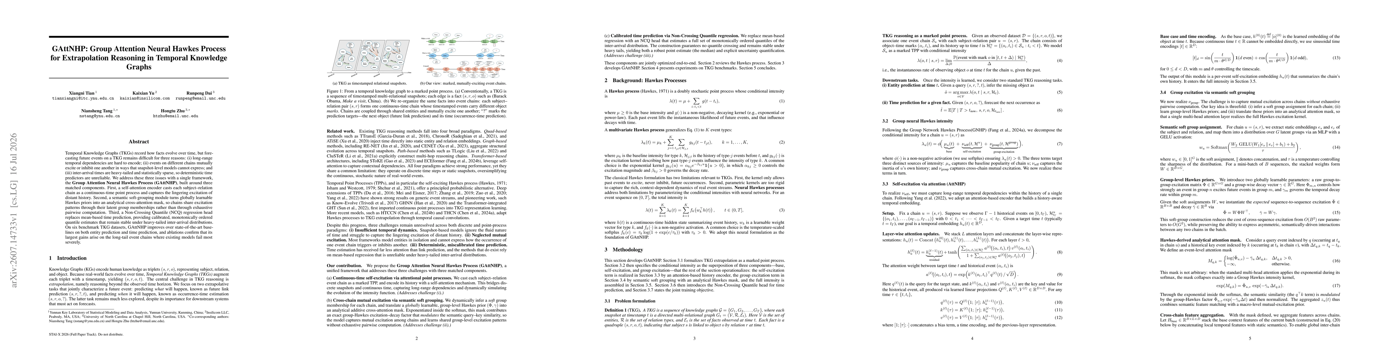 Thumbnail for GAttNHP: Group Attention Neural Hawkes Process for Extrapolation Reasoning in Temporal Knowledge Graphs