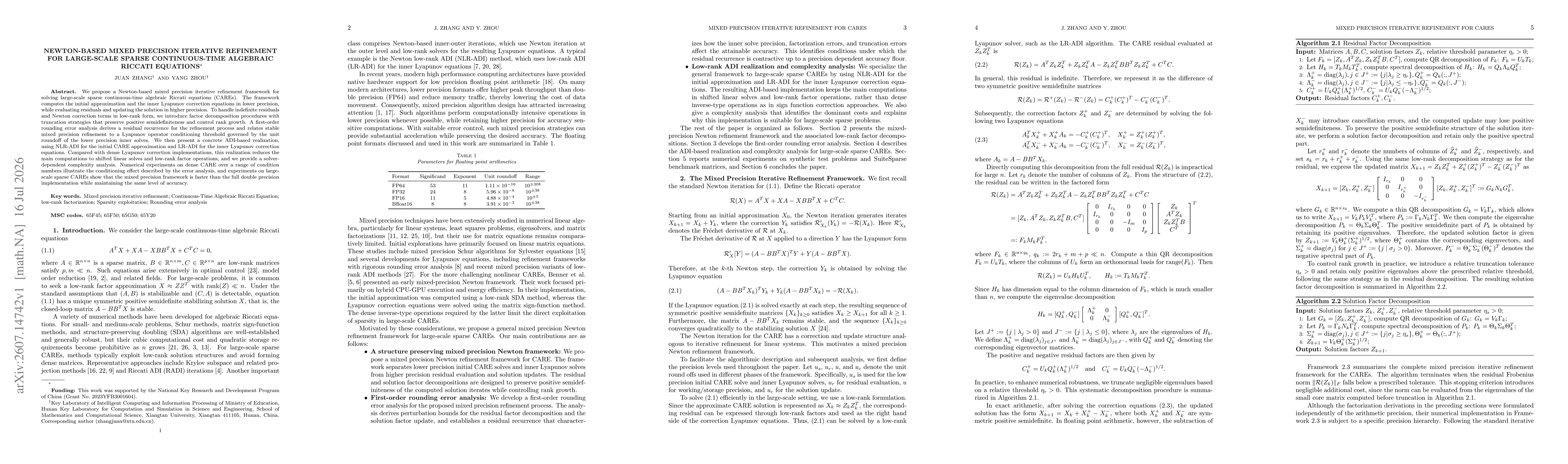 Thumbnail for Newton-Based Mixed Precision Iterative Refinement for Large-Scale Sparse Continuous-Time Algebraic Riccati Equations