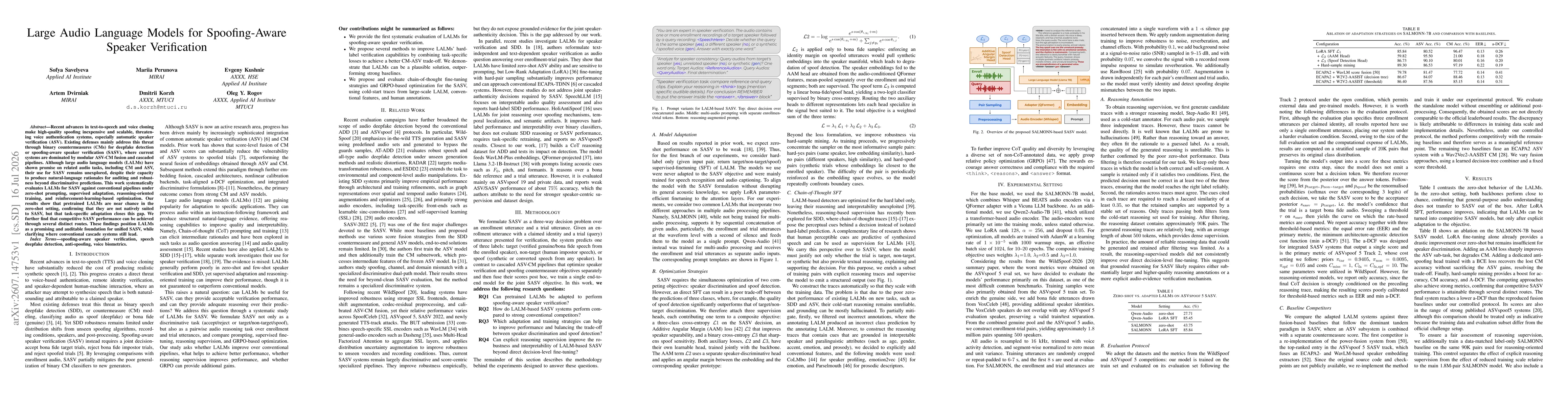 Thumbnail for Large Audio Language Models for Spoofing-Aware Speaker Verification