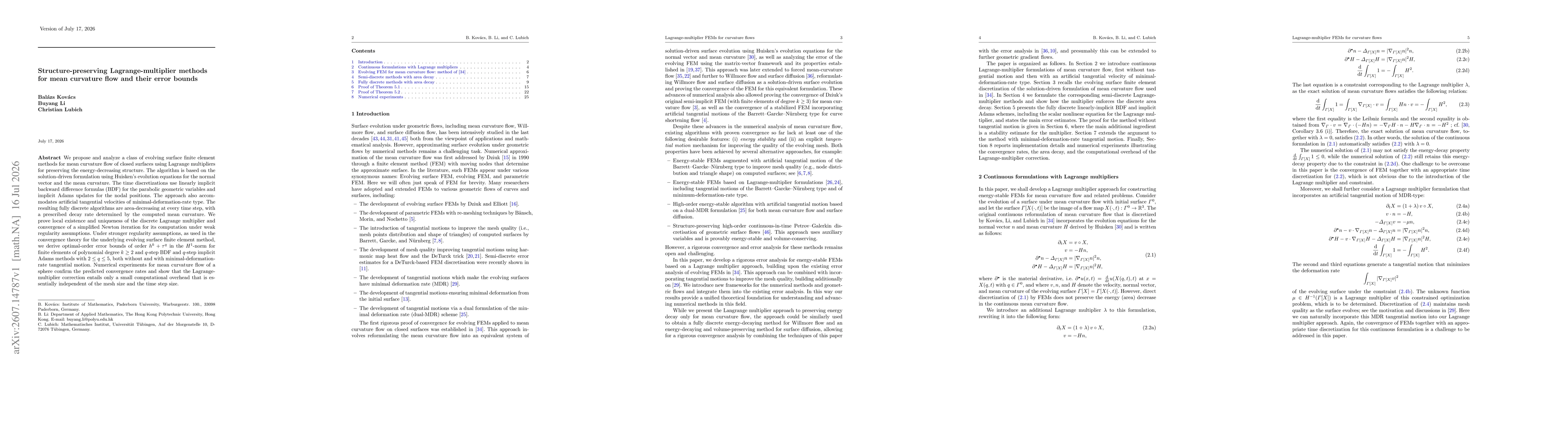 Thumbnail for Structure-preserving Lagrange-multiplier methods for mean curvature flow and their error bounds