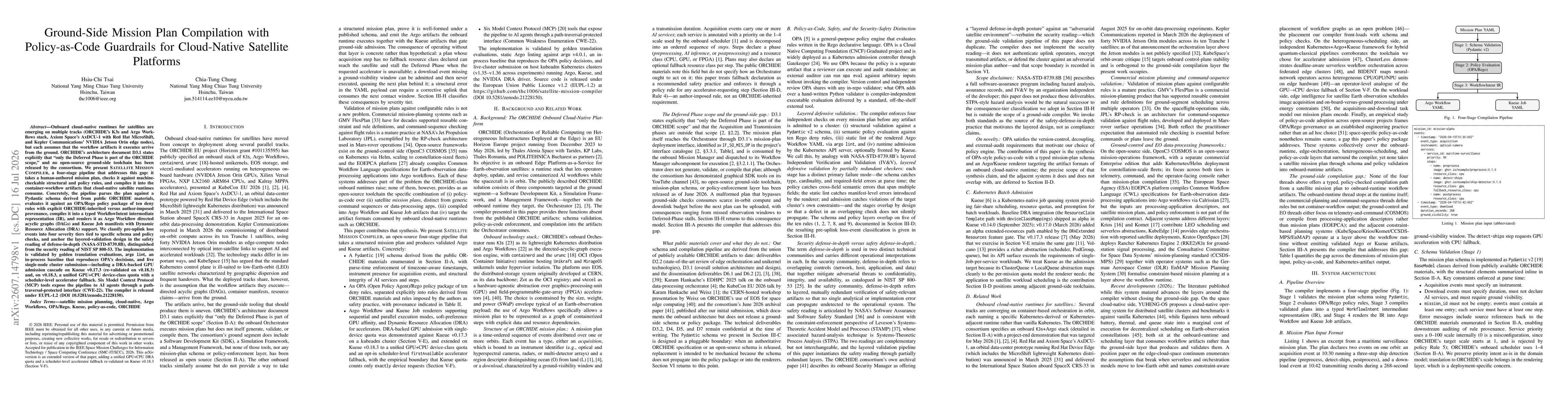 Thumbnail for Ground-Side Mission Plan Compilation with Policy-as-Code Guardrails for Cloud-Native Satellite Platforms