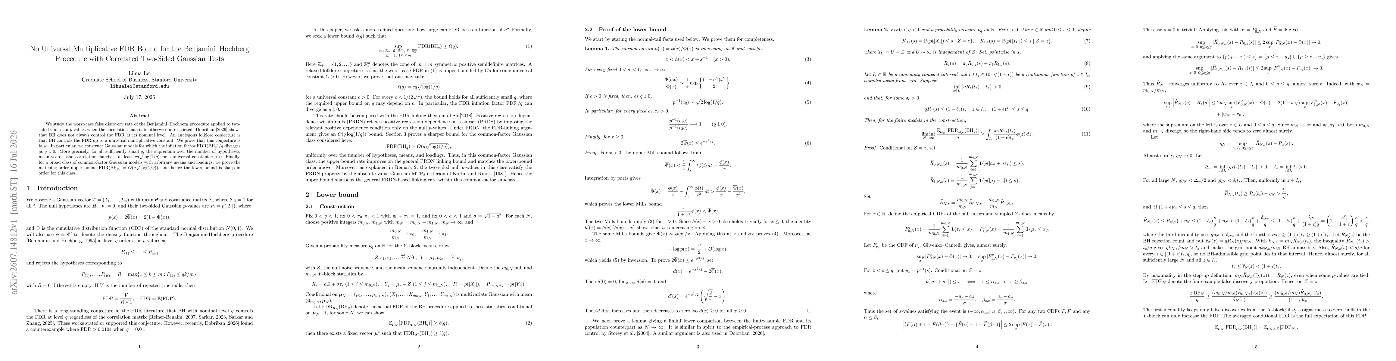 Thumbnail for No Universal Multiplicative FDR Bound for the Benjamini-Hochberg Procedure with Correlated Two-Sided Gaussian Tests