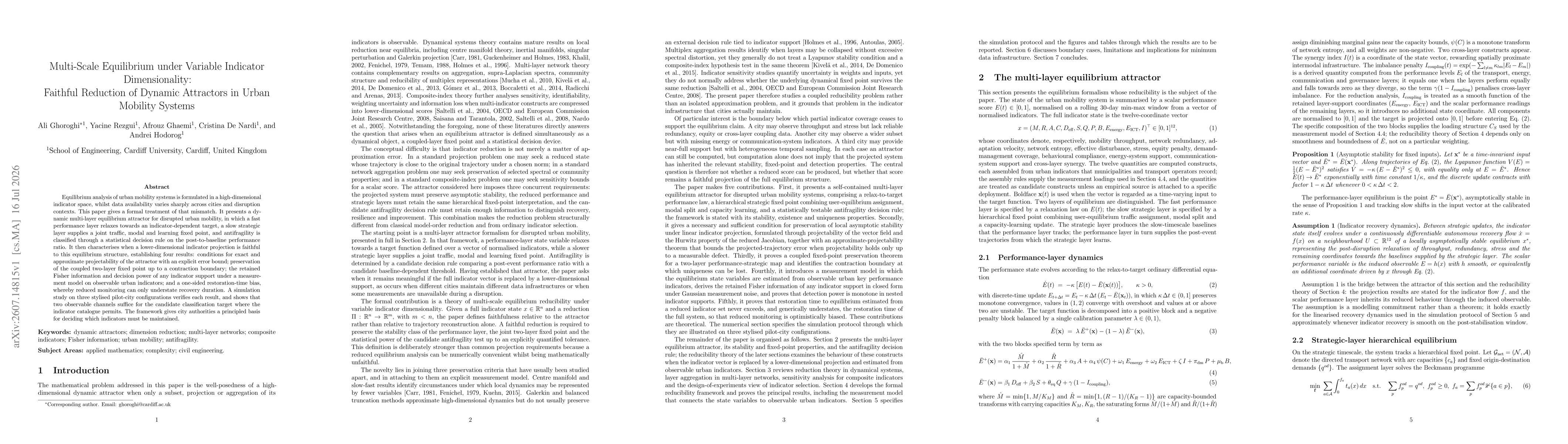 Thumbnail for Multi-Scale Equilibrium under Variable Indicator Dimensionality: Faithful Reduction of Dynamic Attractors in Urban Mobility Systems