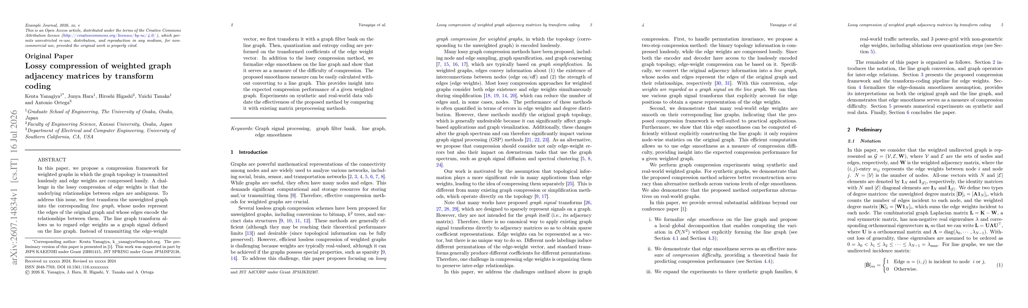 Thumbnail for Lossy compression of weighted graph adjacency matrices by transform coding