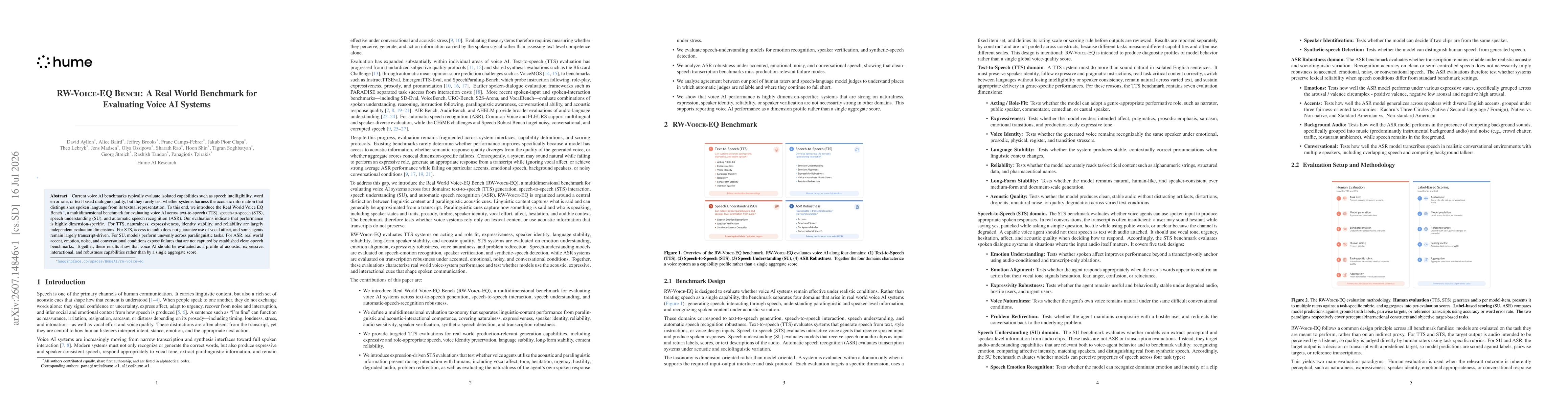Thumbnail for RW-Voice-EQ Bench: A Real World Benchmark for Evaluating Voice AI Systems