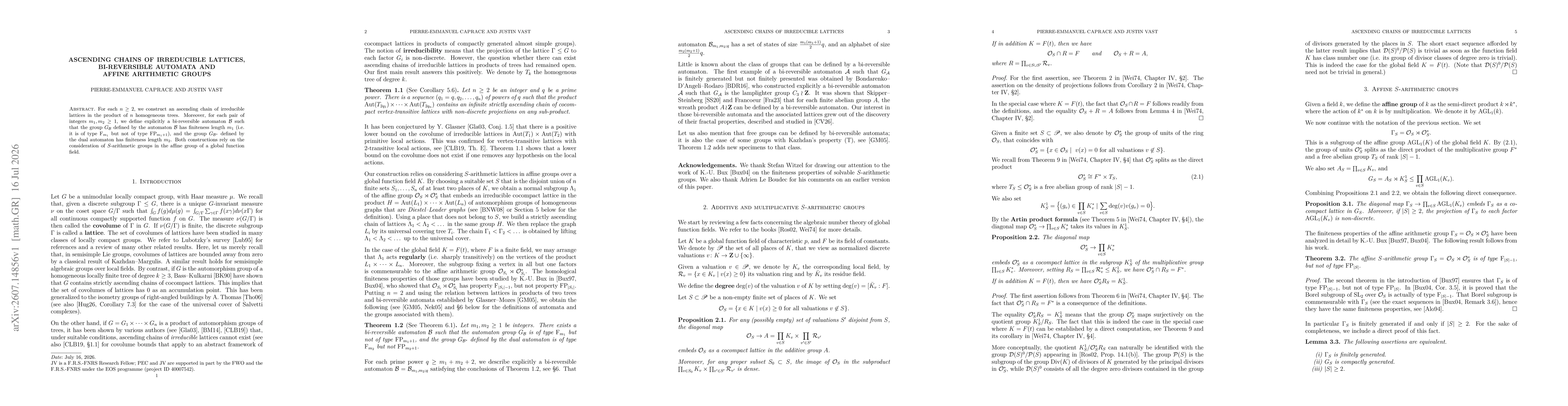 Thumbnail for Ascending chains of irreducible lattices, bi-reversible automata and affine arithmetic groups