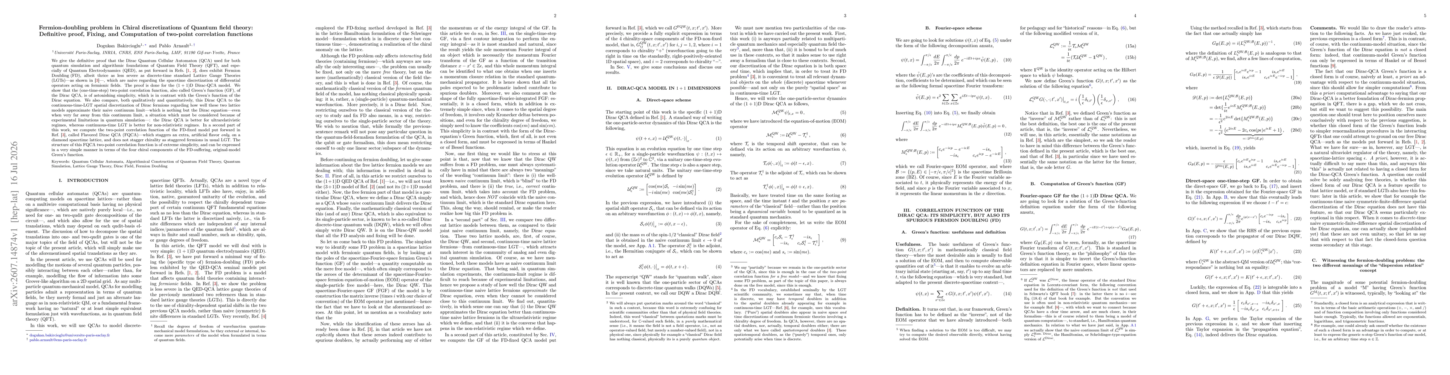 Thumbnail for Fermion-doubling problem in Chiral discretizations of Quantum field theory: Definitive proof, Fixing, and Computation of two-point correlation function