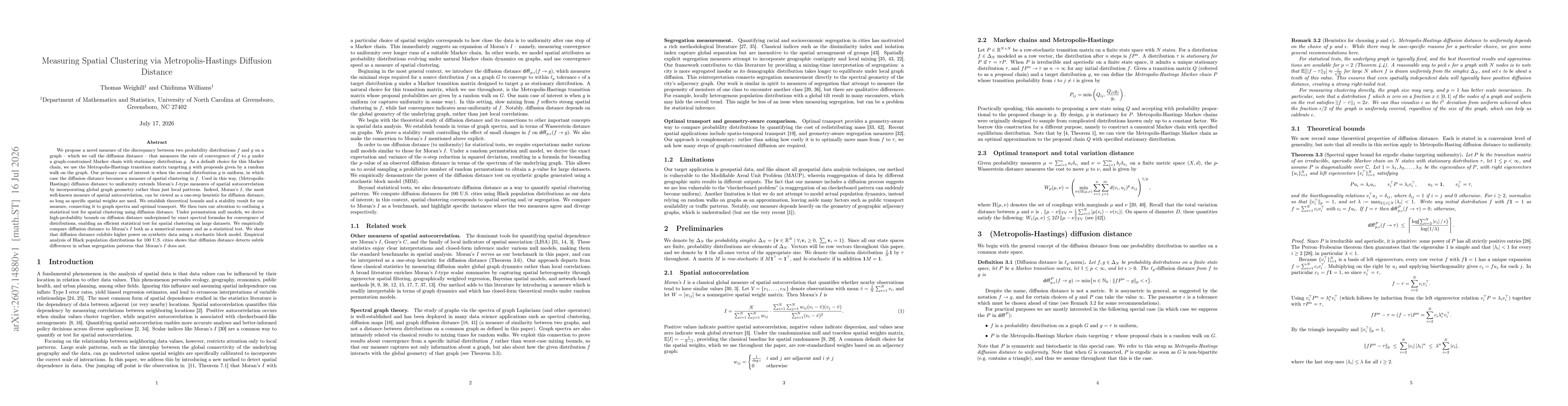 Thumbnail for Measuring Spatial Clustering via Metropolis-Hastings Diffusion Distance