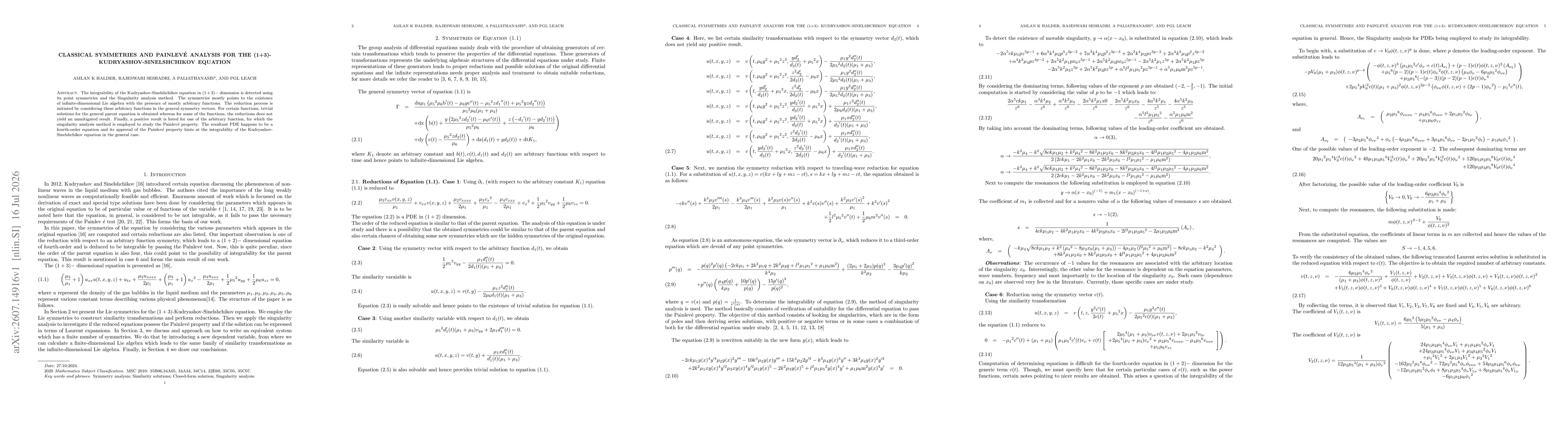 Thumbnail for Classical Symmetries and Painleve Analysis for the (1+3) Kudryashov-Sinelshchikov Equation