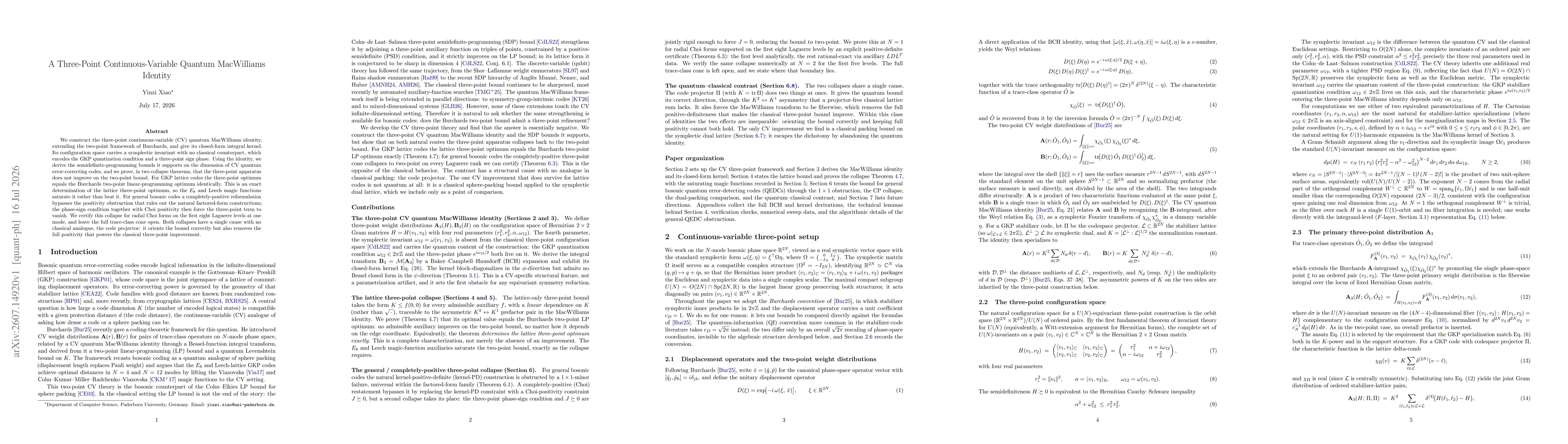 Thumbnail for A Three-Point Continuous-Variable Quantum MacWilliams Identity