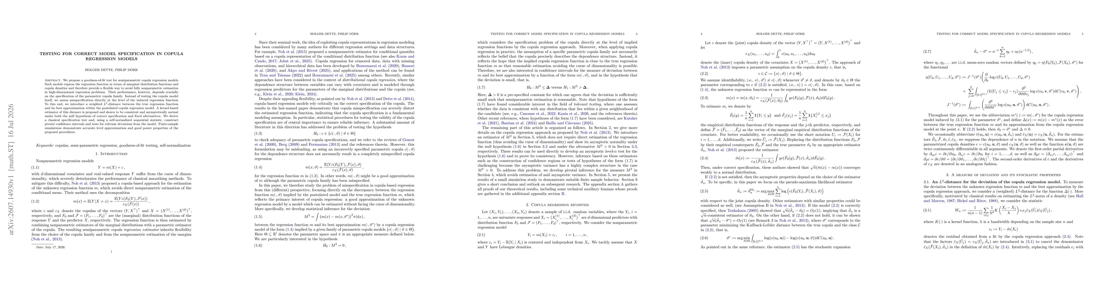 Thumbnail for Testing for correct model specification in copula regression models