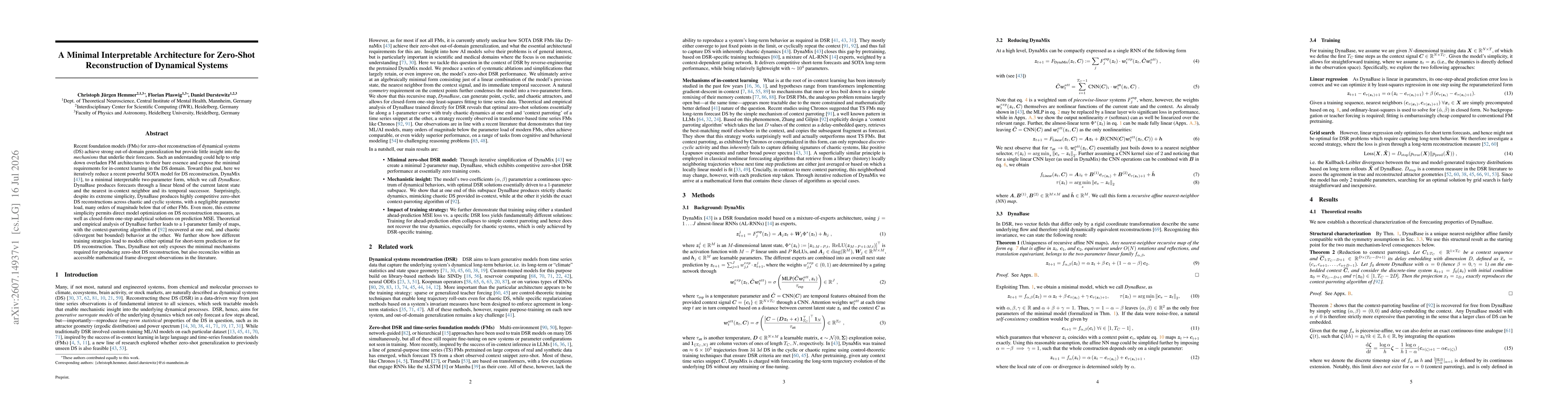 Thumbnail for A Minimal Interpretable Architecture for Zero-Shot Reconstruction of Dynamical Systems