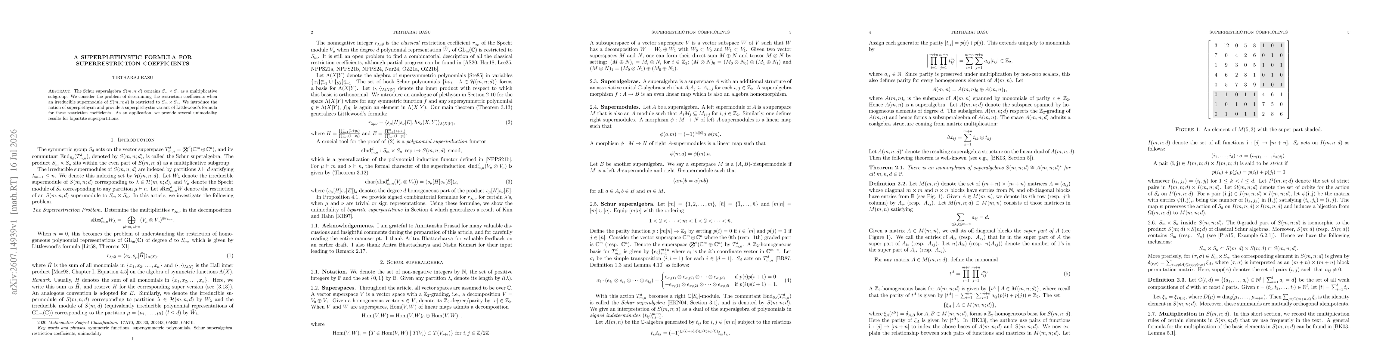 Thumbnail for A superplethystic formula for superrestriction coefficients