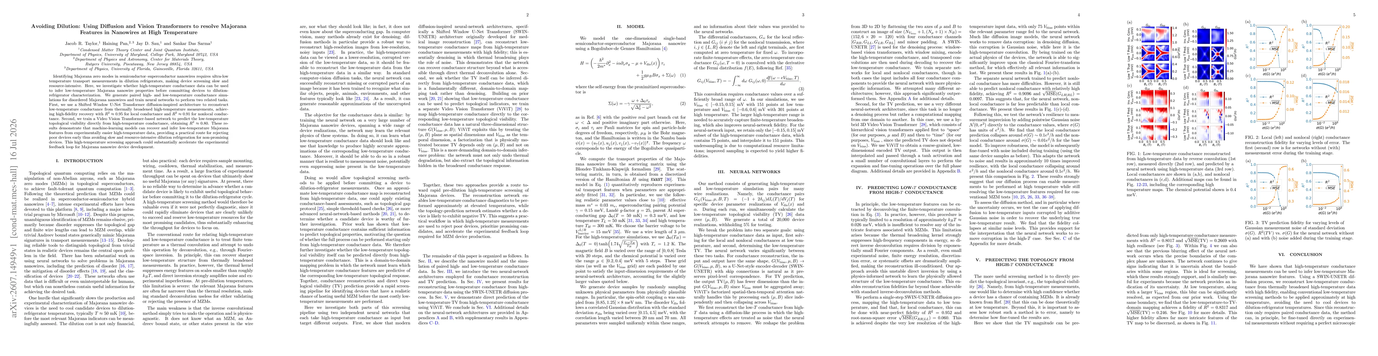 Thumbnail for Avoiding Dilution: Using Diffusion and Vision Transformers to resolve Majorana Features in Nanowires at High Temperature