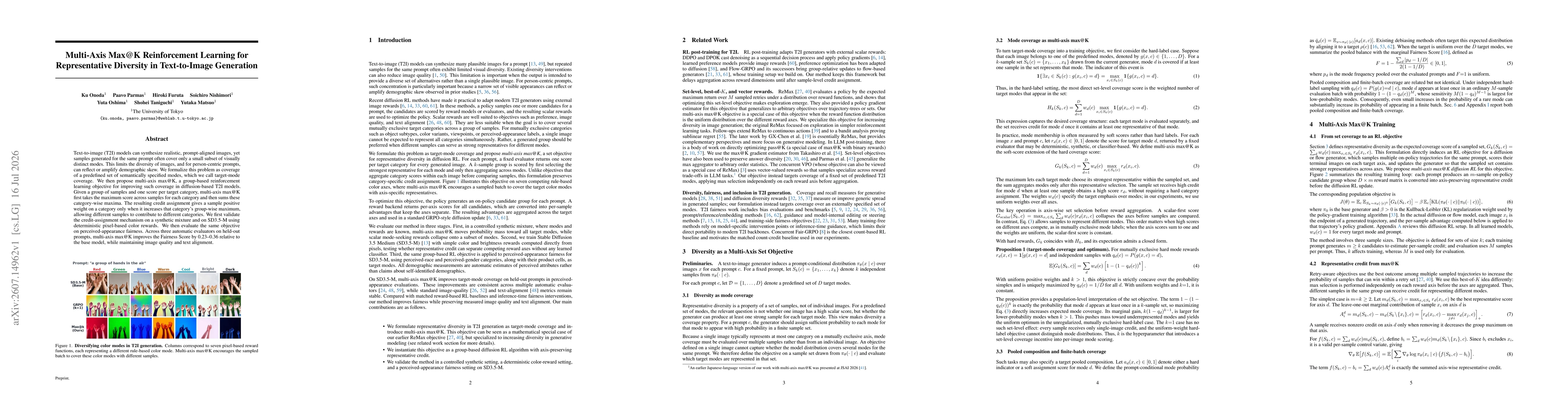 Thumbnail for Multi-Axis Max@K Reinforcement Learning for Representative Diversity in Text-to-Image Generation