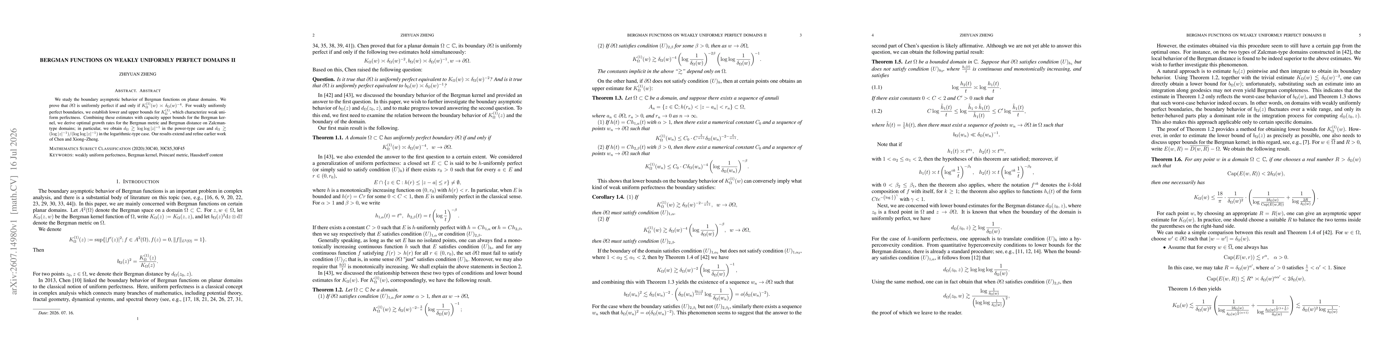 Thumbnail for Bergman functions on weakly uniformly perfect domains II