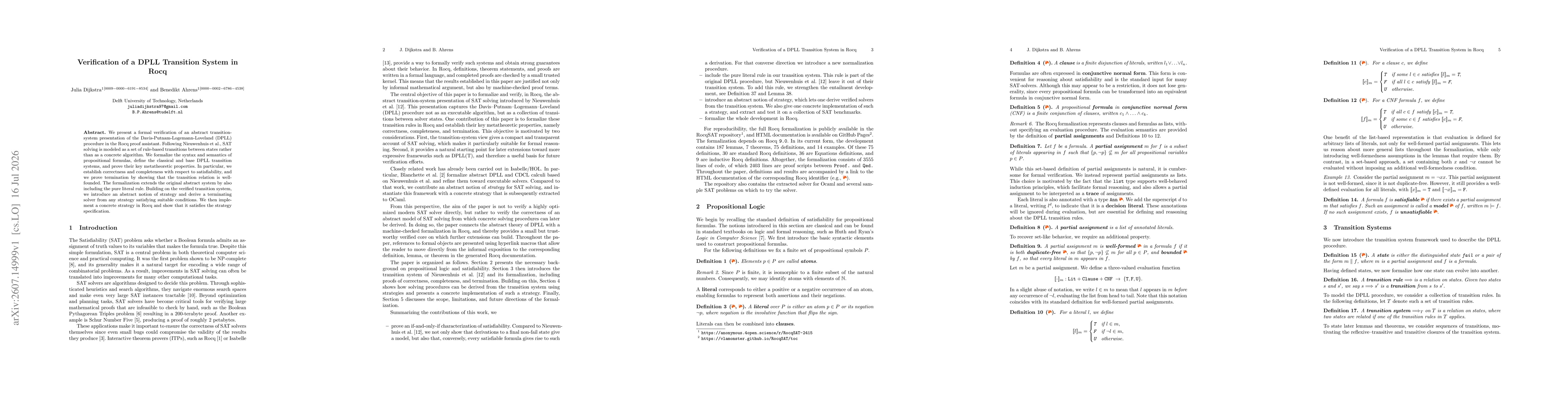 Thumbnail for Verification of a DPLL Transition System in Rocq