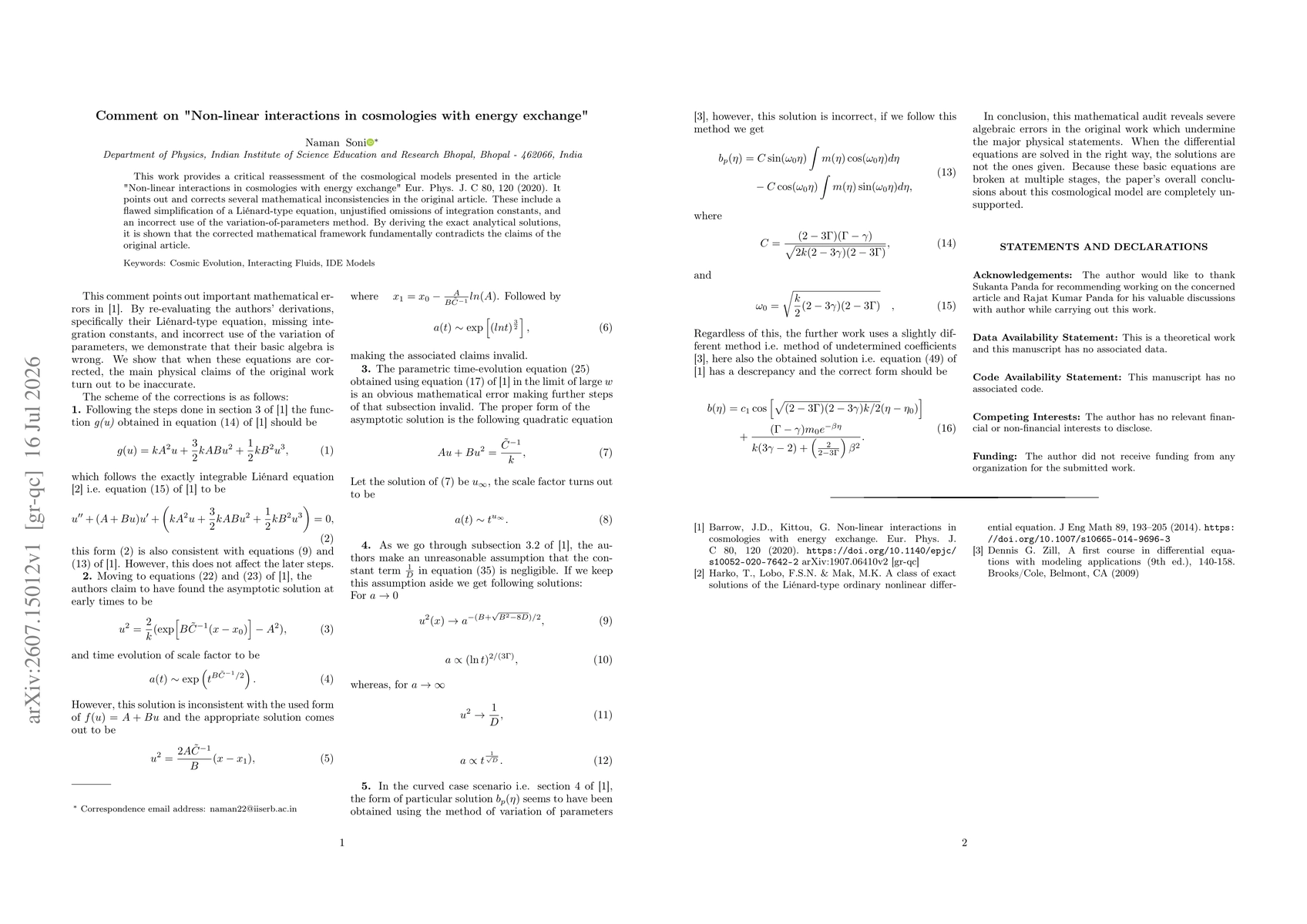 Thumbnail for Comment on "Non-linear interactions in cosmologies with energy exchange"