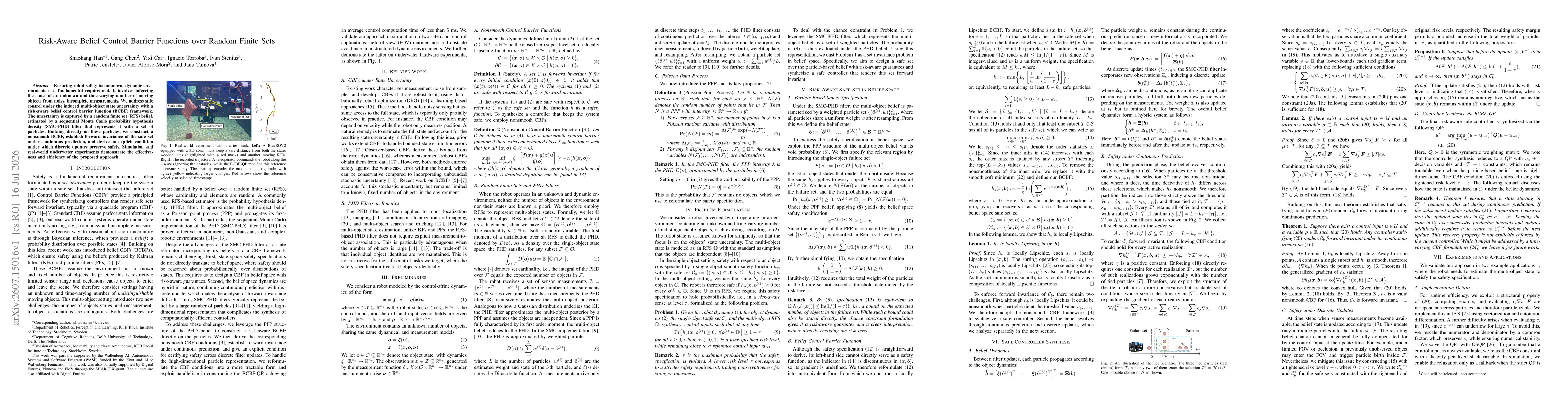 Thumbnail for Risk-Aware Belief Control Barrier Functions over Random Finite Sets