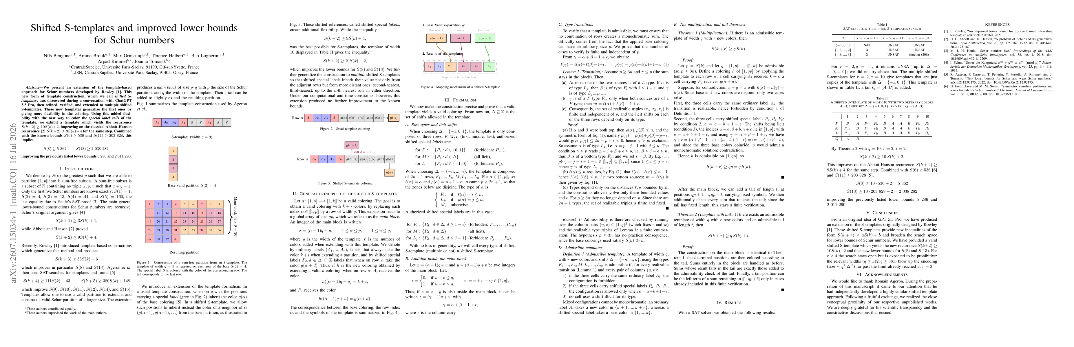 Thumbnail for Shifted S-templates and improved lower bounds for Schur numbers