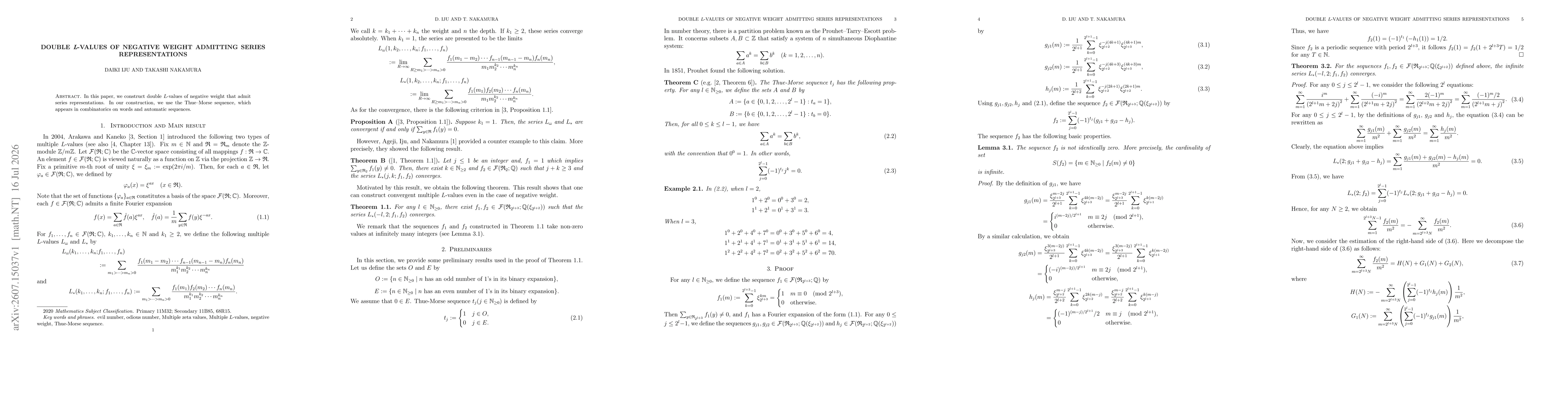 Thumbnail for Double $L$-values of Negative Weight Admitting Series Representations