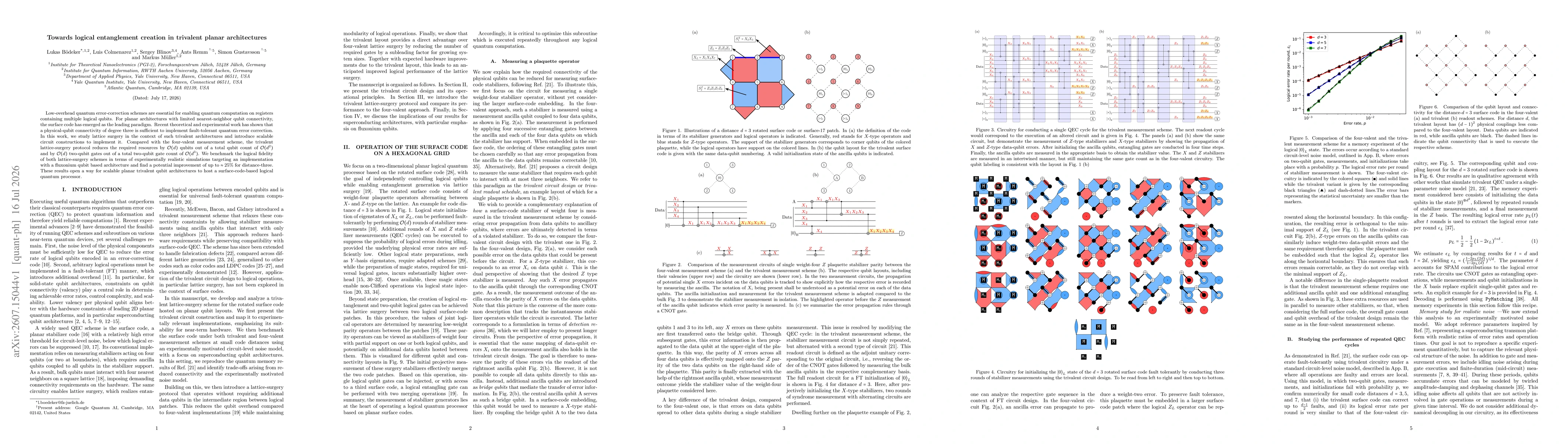 Thumbnail for Towards logical entanglement creation in trivalent planar architectures