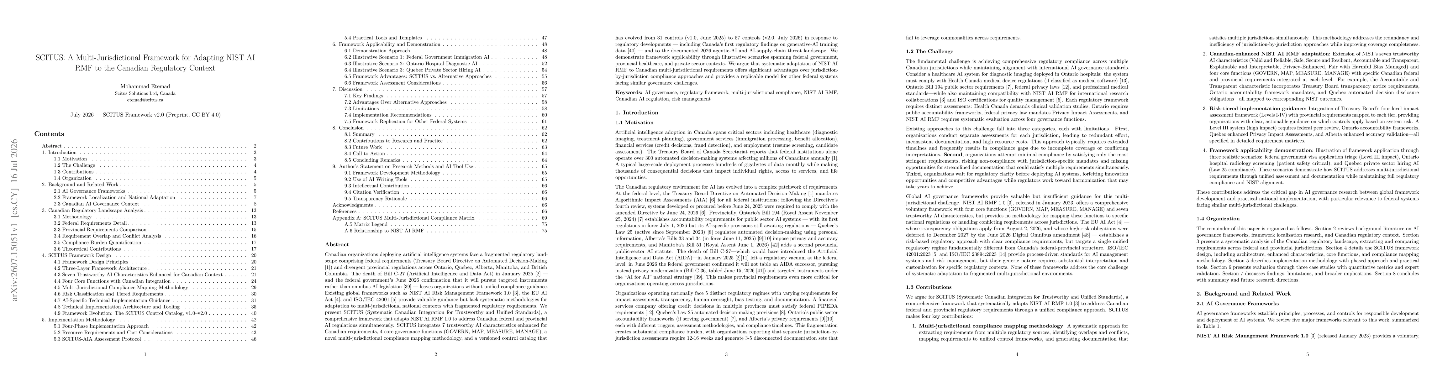 Thumbnail for SCITUS: A Multi-Jurisdictional Framework for Adapting NIST AI RMF to the Canadian Regulatory Context