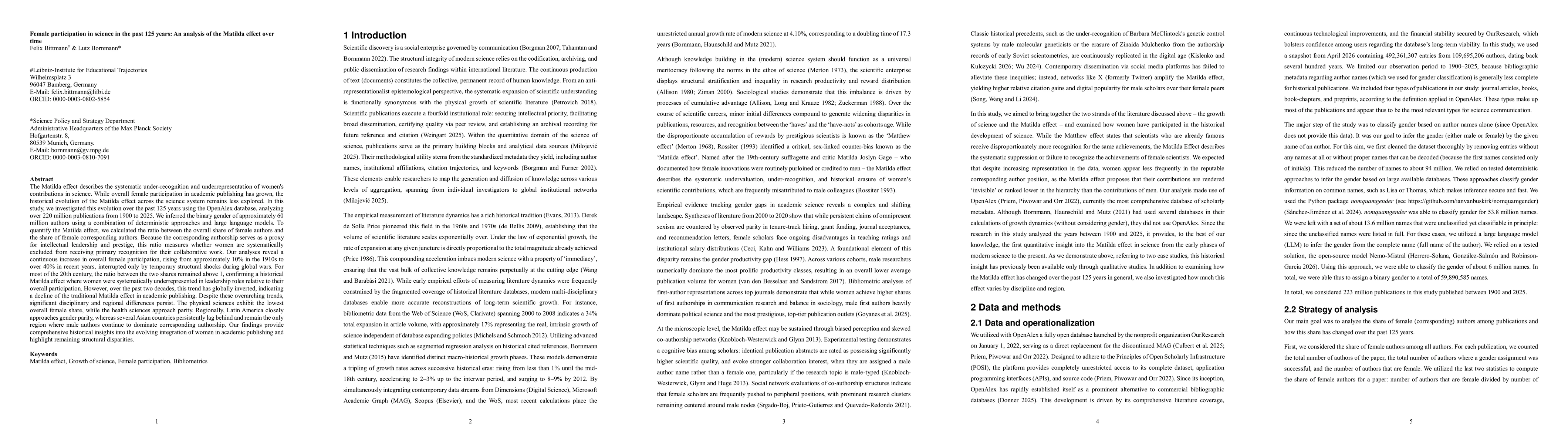 Thumbnail for Female participation in science in the past 125 years: An analysis of the Matilda effect over time