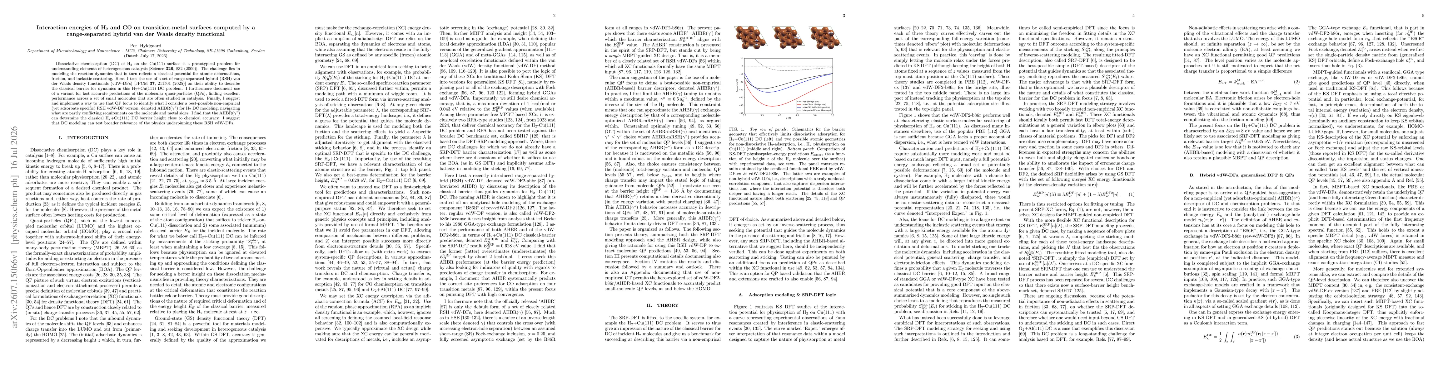 Thumbnail for Interaction energies of H$_2$ and CO on transition-metal surfaces computed by a range-separated hybrid van der Waals density functional