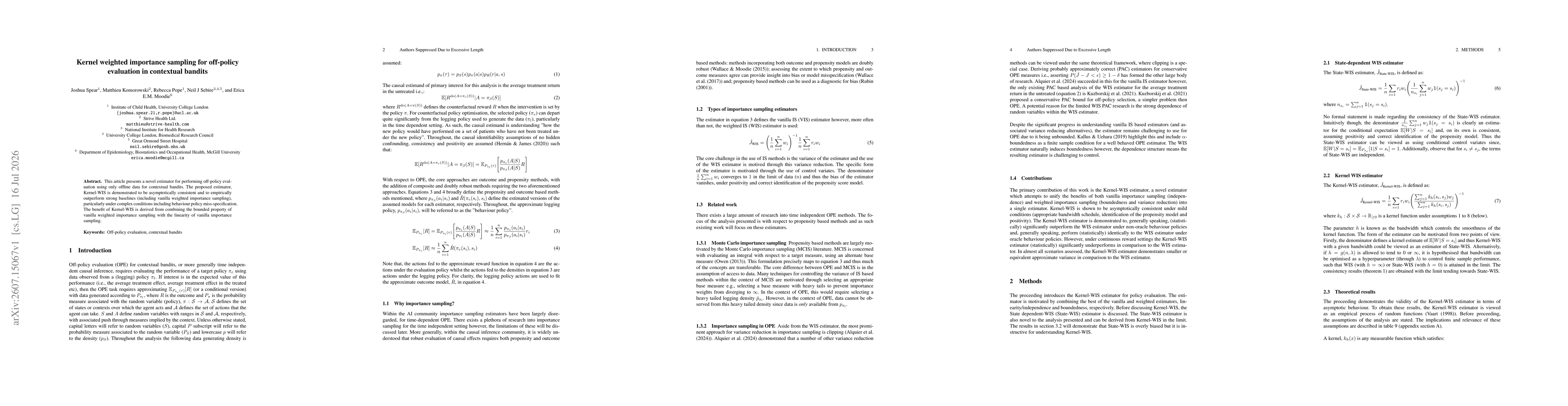 Thumbnail for Kernel weighted importance sampling for off-policy evaluation in contextual bandits
