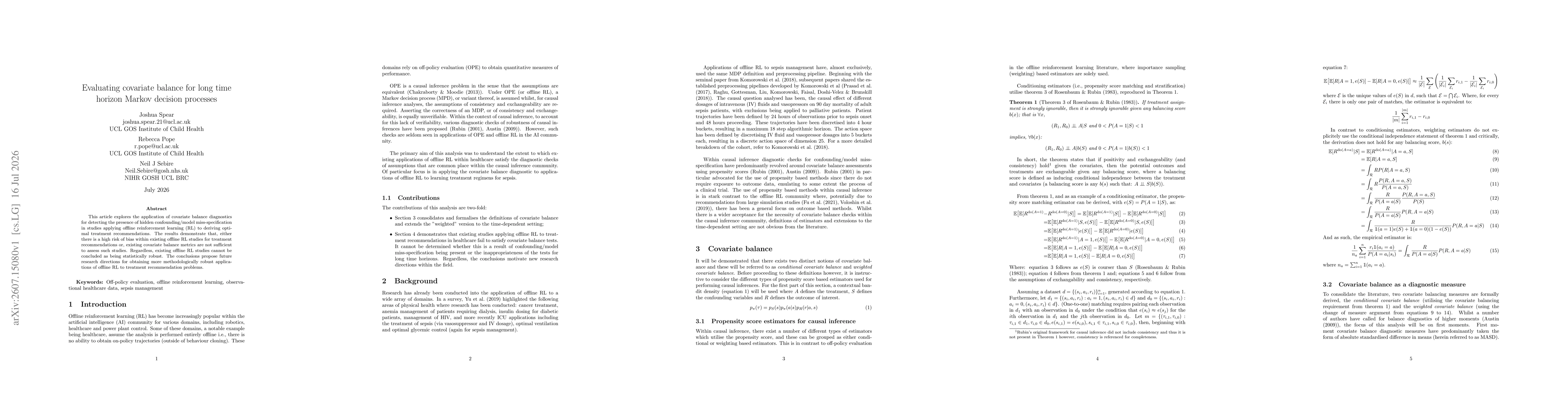 Thumbnail for Evaluating covariate balance for long time horizon Markov decision processes