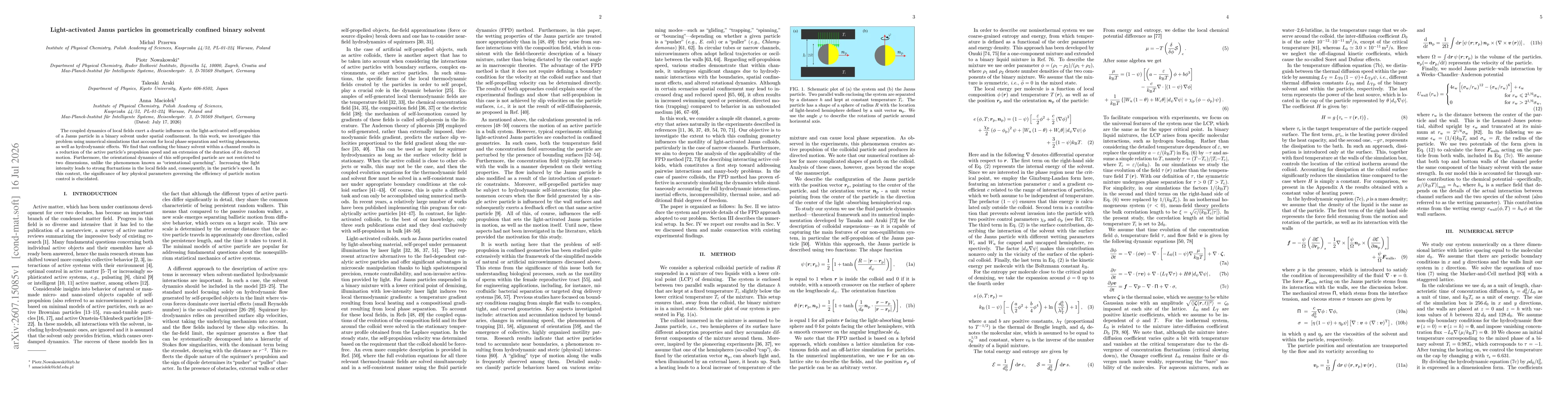 Thumbnail for Light-activated Janus particles in geometrically confined binary solvent