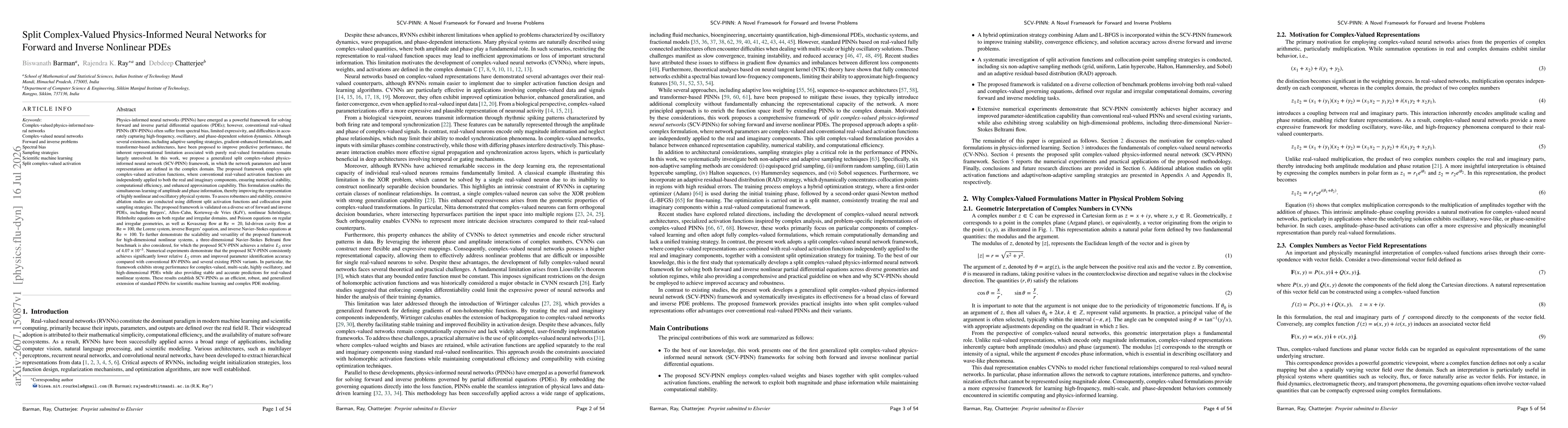 Thumbnail for Split Complex-Valued Physics-Informed Neural Networks for Forward and Inverse Nonlinear PDEs