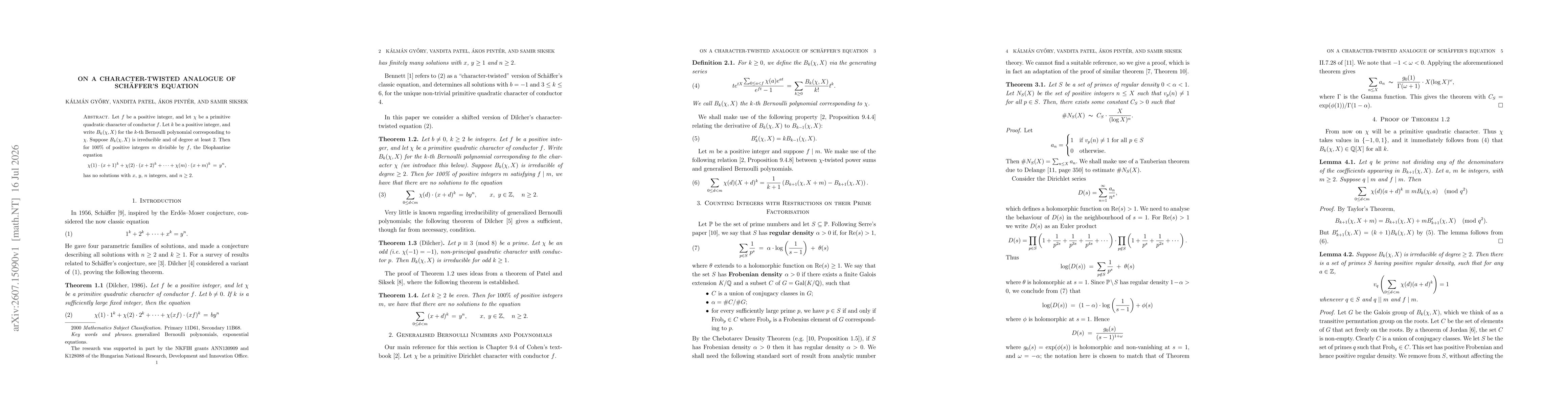 Thumbnail for On a character-twisted analogue of Schäffer's equation