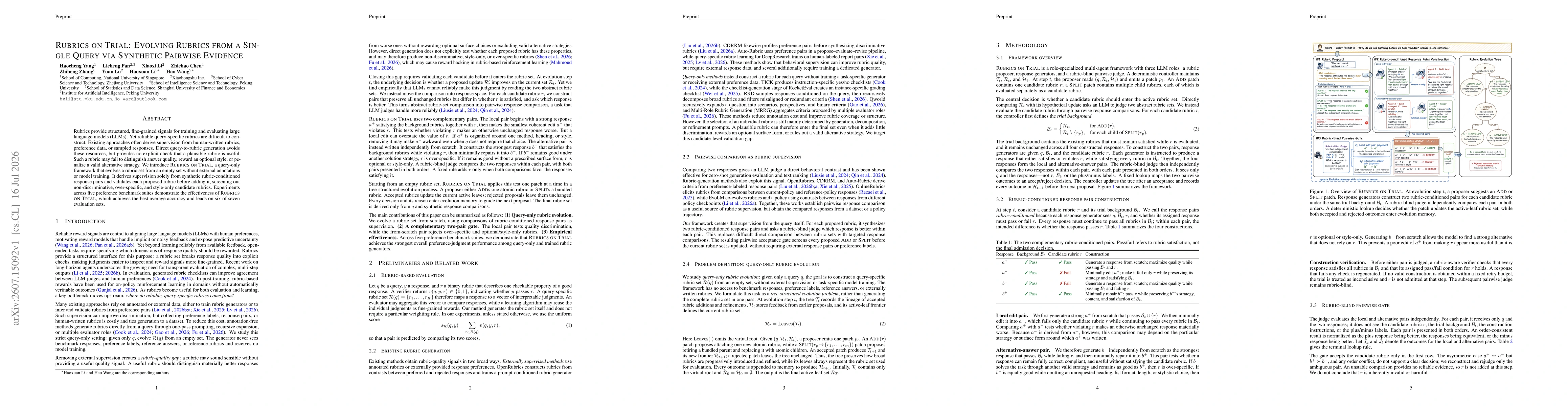 Thumbnail for Rubrics on Trial: Evolving Rubrics from a Single Query via Synthetic Pairwise Evidence