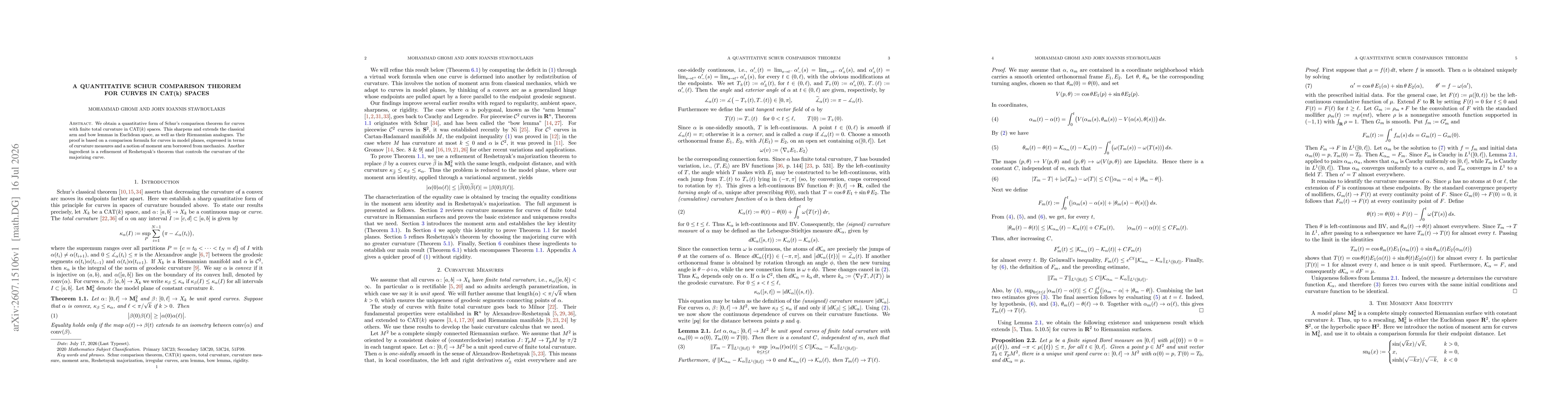 Thumbnail for A quantitative Schur comparison theorem for curves in CAT(k) spaces