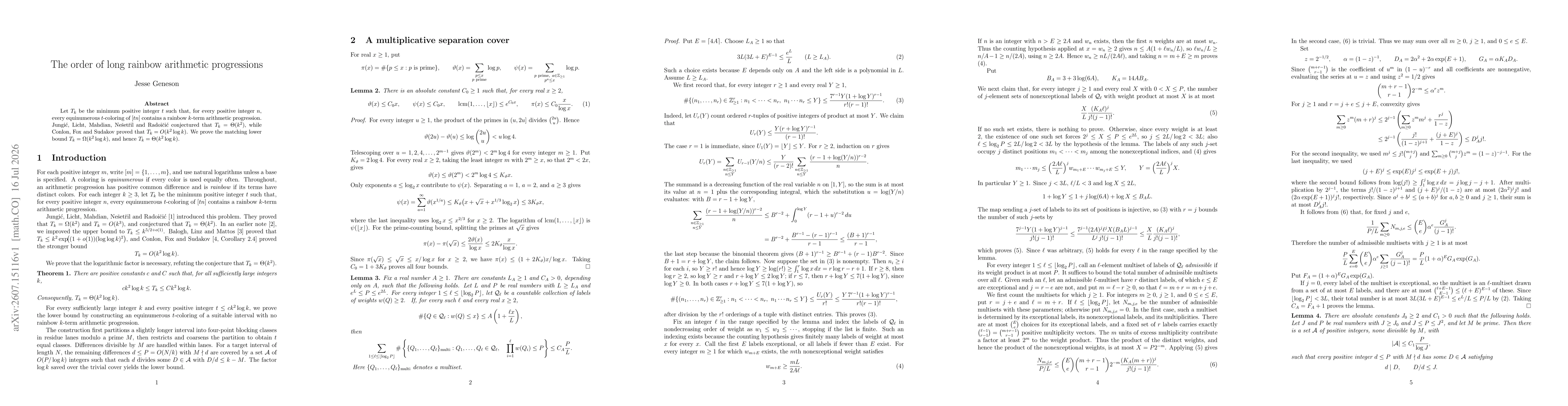 Thumbnail for The order of long rainbow arithmetic progressions