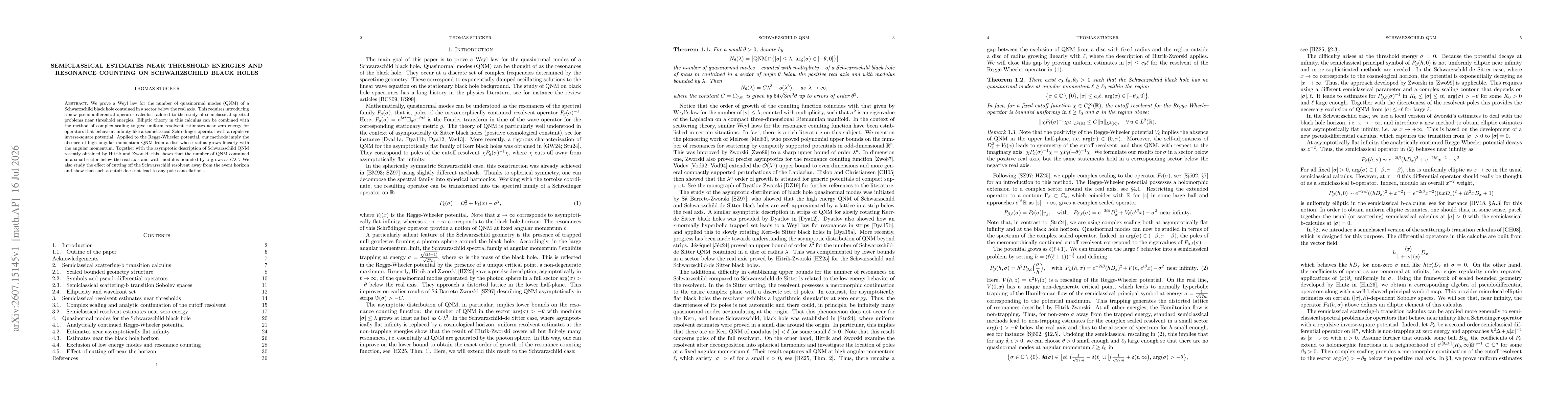Thumbnail for Semiclassical estimates near threshold energies and resonance counting on Schwarzschild black holes