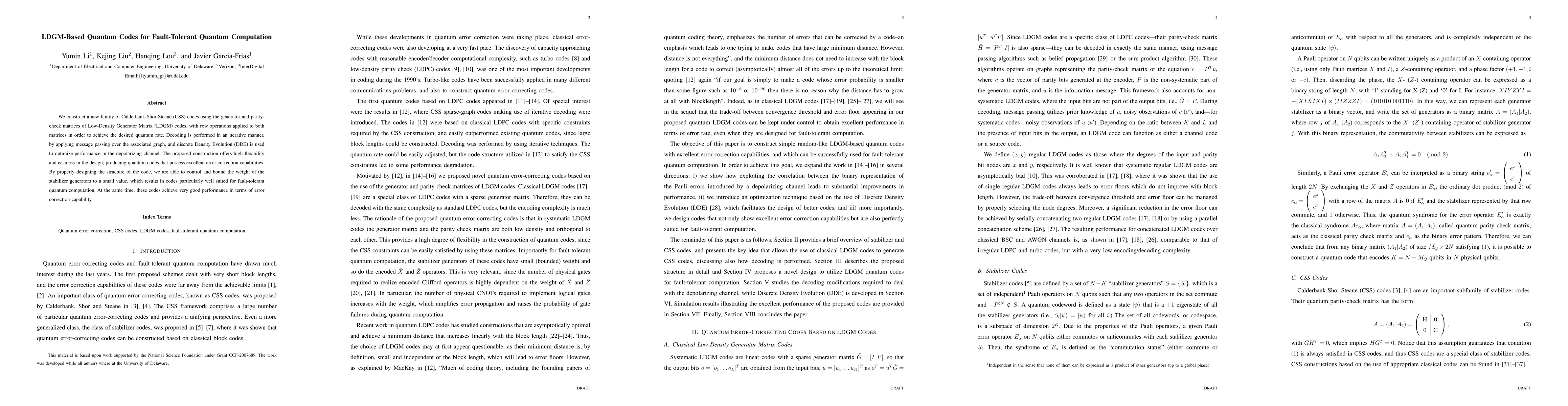 Thumbnail for LDGM-Based Quantum Codes for Fault-Tolerant Quantum Computation