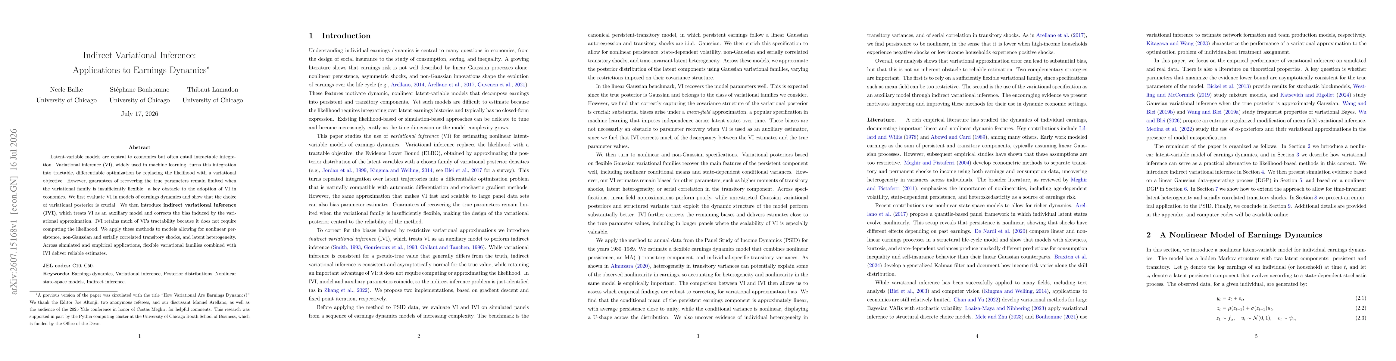 Thumbnail for Indirect Variational Inference: Applications to Earnings Dynamics