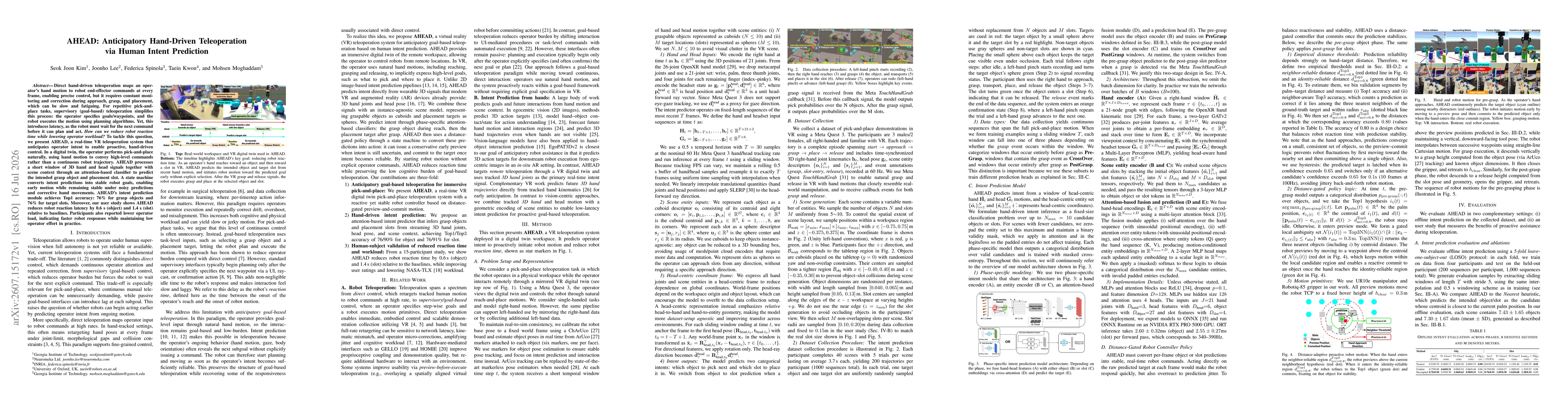 Thumbnail for AHEAD: Anticipatory Hand-Driven Teleoperation via Human Intent Prediction