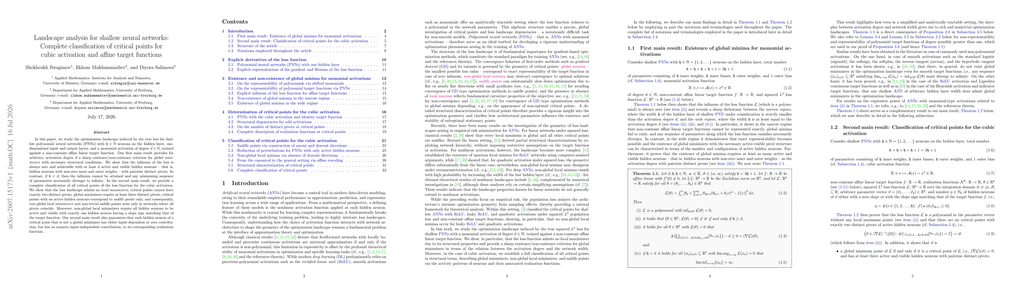Thumbnail for Landscape analysis for shallow neural networks: Complete classification of critical points for cubic activation and affine target functions