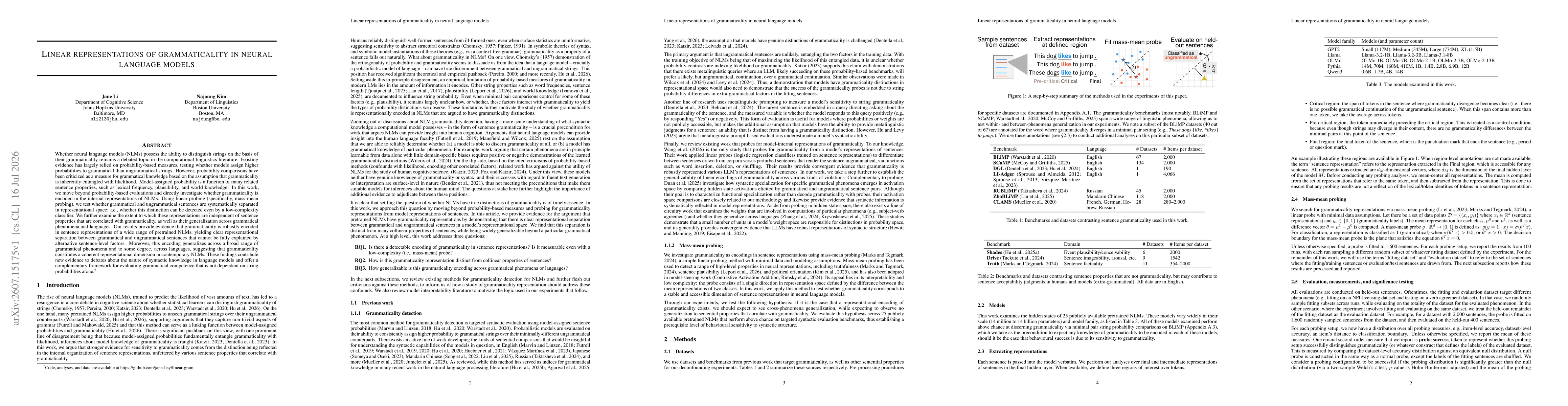 Thumbnail for Linear representations of grammaticality in neural language models