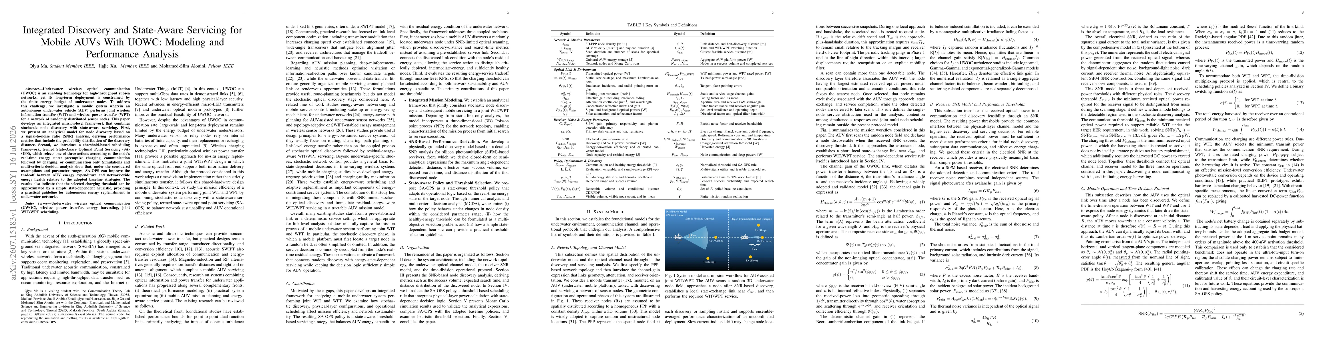 Thumbnail for Integrated Discovery and State-Aware Servicing for Mobile AUVs With UOWC: Modeling and Performance Analysis