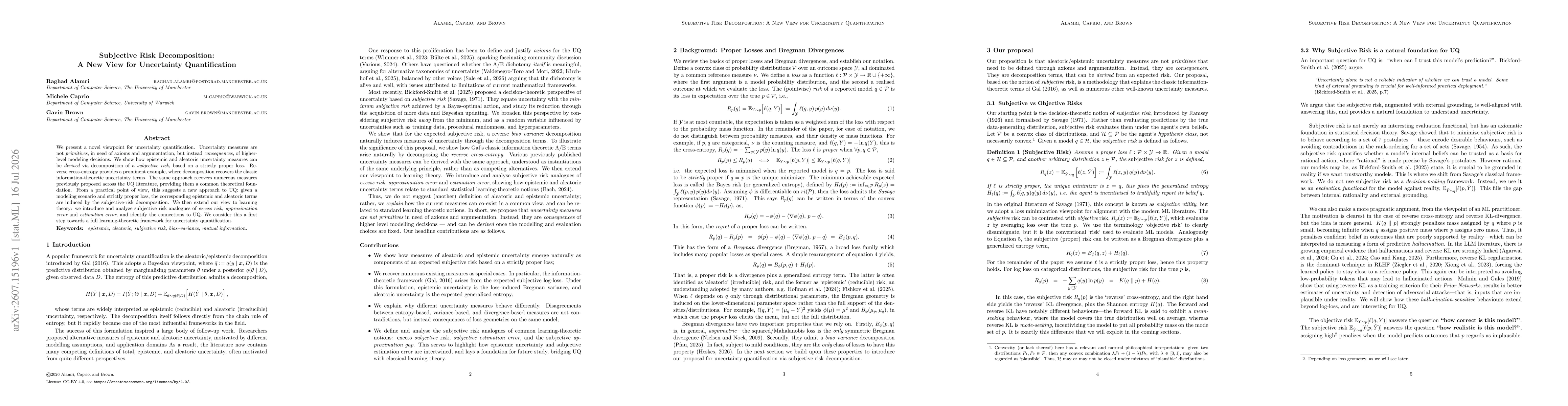 Thumbnail for Subjective Risk Decomposition: A New View for Uncertainty Quantification